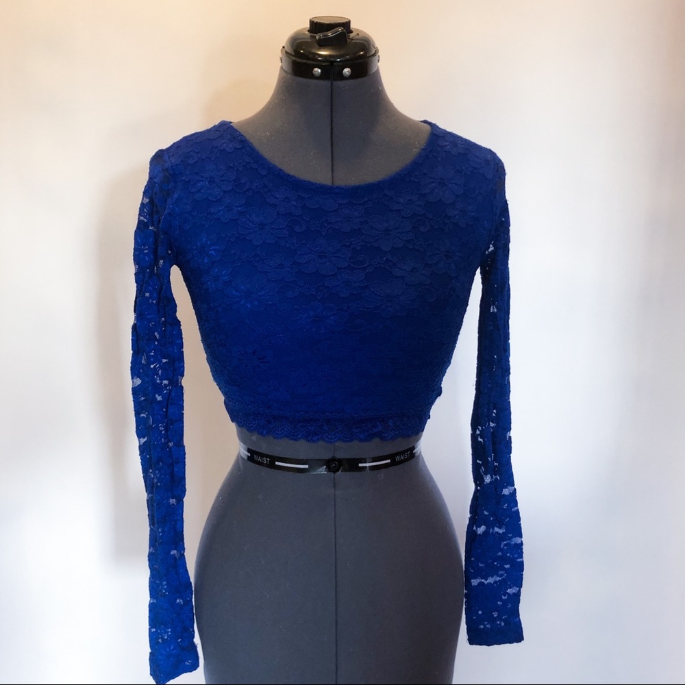 Blue lace crop top